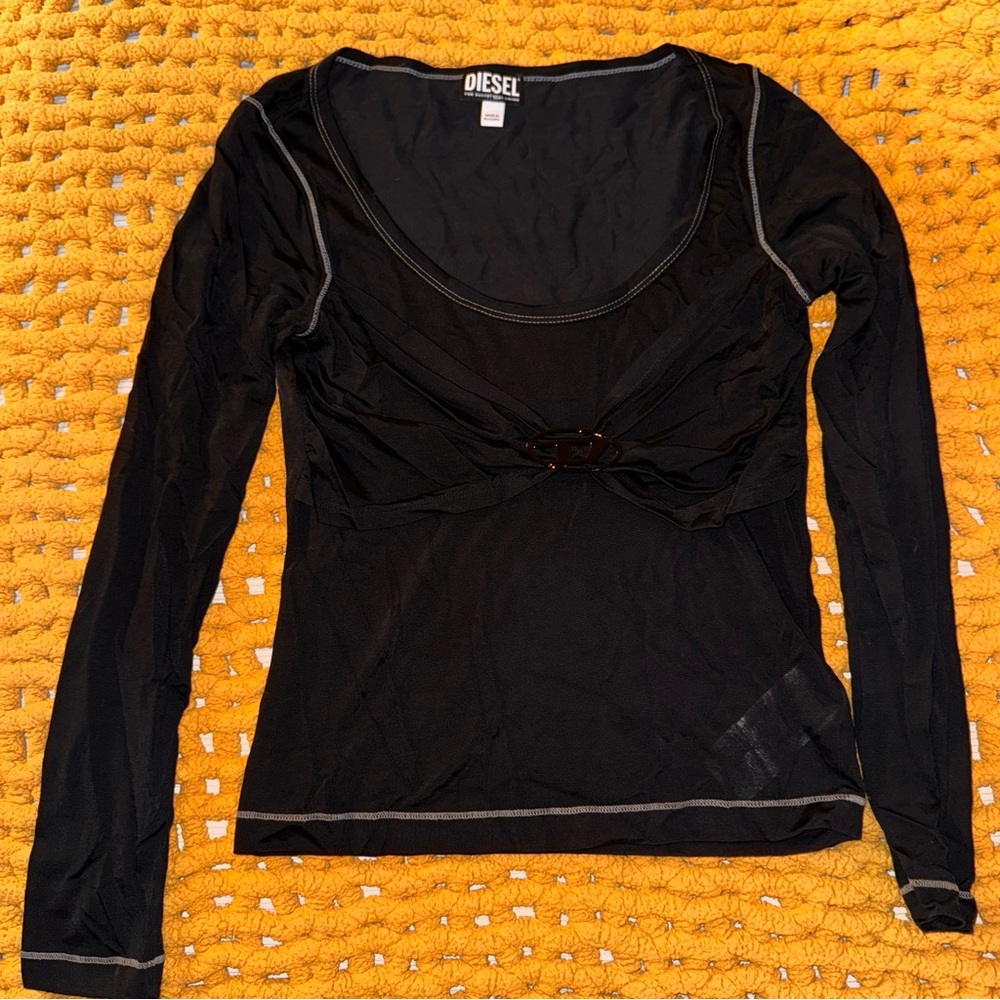 Diesel Black Fitted Tie Front Blouse